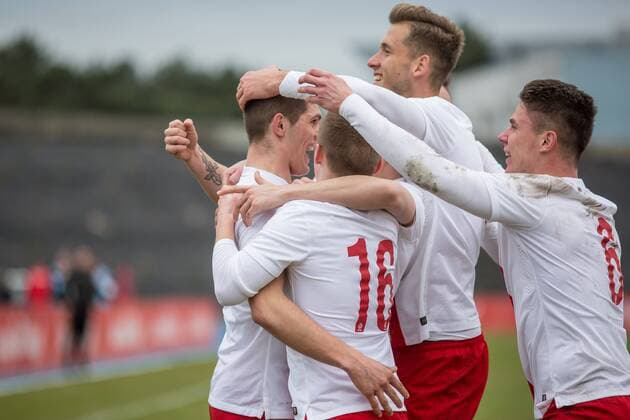 2017.03.23 Pila Pilka nozna Puchar Czterech Narodow u20 Polska - Wlochy N z Karol Angielski gol radosc bramka , Konrad Michalak , Grzegorz Tomasiewicz , Pawel Bochniewicz Foto Pawel Jaskolka PressFocus 2017.03.23 Pila Football 4 Nations Cup under 20 Poland - Italy Credit: Pawel Jaskolka PressFocus NEWSPIX.PL --- Newspix.pl  20170323_PF_PJ004