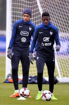 Ousmane Dembele - Kylian Mbappe FOOTBALL : Entrainement Equipe de France - Clairefontaine - 23 03 2017 AnthonyBIBARD FEP Panoramic 