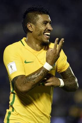 (170324) -- MONTEVIDEO, March 24, 2017 -- Brazil s Paulinho celebrates after scoring during the match for the South American qualifiers for the Russia 2018 FIFA World Cup WM Weltmeisterschaft Fussball against Uruguay, held in the Centenario stadium, Montevideo, capital of Uruguay, on March 23, 2017. Nicolas Celaya) (da) (fnc) (SP)URUGUAY-MONTEVIDEO-BRAZIL-SPORTS-SOCCER e NICOLASxCELAYA 