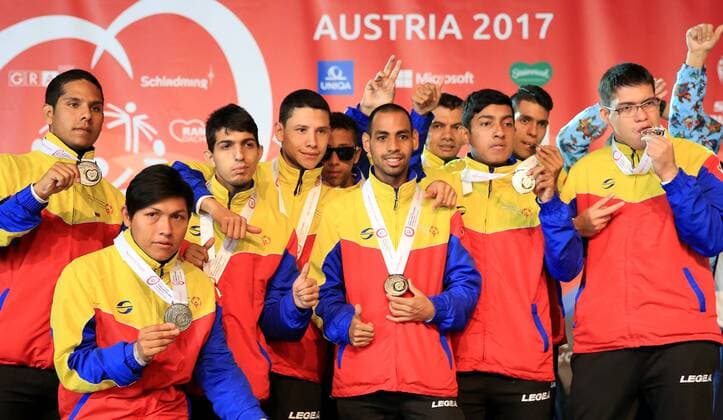 SPECIAL OLYMPICS - SOWWG 2017 GRAZ,AUSTRIA,24.MAR.17 - SPECIAL OLYMPICS, FLOORBALL - World Winter games Winterspiele Spiele Summer games award ceremony. Image shows the Special Olympics team from Venezuela. GEPAxpictures xMarioxBuehner