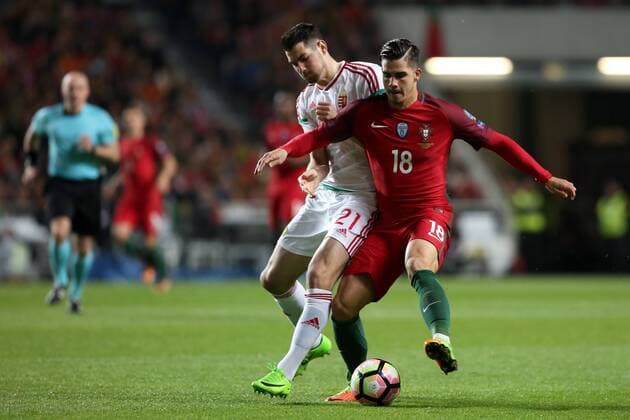 March 25, 2017 - Lisbon, Portugal - Portugal s forward Andre Silva fights for the ball with Hungary s defender Barnabas Bese (L) during the FIFA World Cup WM Weltmeisterschaft Fussball Russia 2018 qualifier match Portugal vs Hungary at the Luz stadium in Lisbon, Portugal on March 25, 2017. Photo: FIFA World Cup Russia 2018 qualifier match Portugal vs Hungary - ZUMAf123 20170325_zap_f123_009 Copyright: xPedroxFiuzax