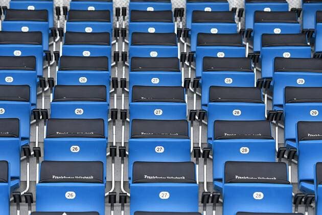 Fußball, Stadiongeschichte FSV Frankfurt 25.03.2017, xfux, Fussball 3.Liga, FSV Frankfurt - Sportfreunde Lotte, emspor v.l. Leere Platze Sitzplaetze im Frankfurter Volksbank Stadion Symbol Frankfurt