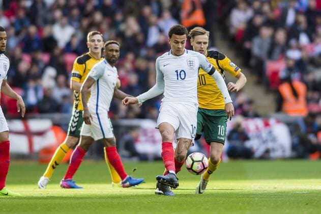 Dele Alli of England in action during the 2018 World Cup Qualifier Group F match between England and Lithuania at Wembley Stadium, London, England on 26 March 2017. Copyright: xDarrenxMusgrovex 14620033