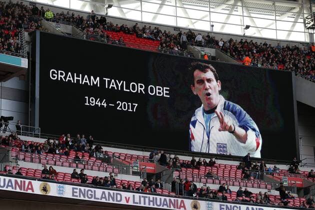 March 26th 2017, Wembley Stadium, London, England; World Cup 2018 Qualification football, England versus Lithuania; Giant screen showing a tribute to former England manager Graham Taylor xJohnxPatrickxFletcherx  ActionPlus11860856