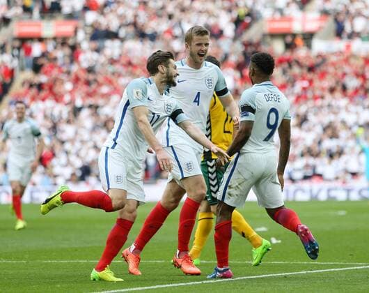 Fußball, WM Quali, England - Litauen England s Eric Dier celebrates his sides opening goal during the World Cup Qualifying match at Wembley Stadium, London. Picture date: March 26th, 2017. Pic credit should read: David Klein Sportimage EDITORIAL USE ONLY. No use with unauthorised audio, video, data, fixture lists, club league logos or live services. Online in-match use limited to 120 images, no video emulation. No use in betting, games or single club league player publications.