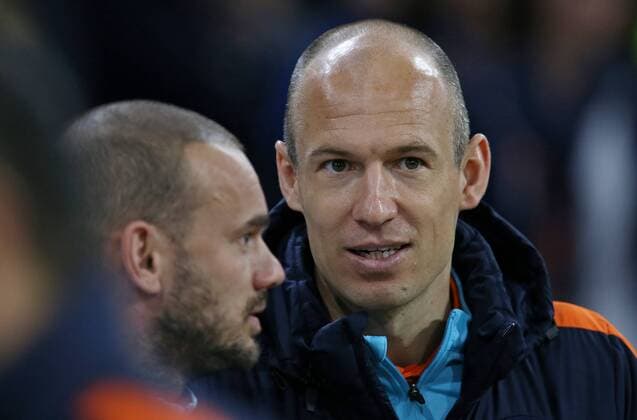 Bilder des Tages - SPORT 28.03.2017, Fussball Test-Länderspiel, Niederlande - Italien, in der Amsterdam-Arena Amsterdam (Niederlande). v.l. Wesley Sneijder (Niederlande) und Arjen Robben (Niederlande) 
