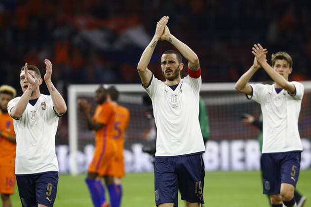 (l-r) Andrea Belotti of Italy, Leonardo Bonucci of Italy, Daniele Rugani of Italyduring the friendly match between Netherlands and Italy at the Amsterdam Arena on March 28, 2017 in Amsterdam, The Netherlands Netherlands v Italy Friendly match 2016 2017 xVIxxIVx 7446539
