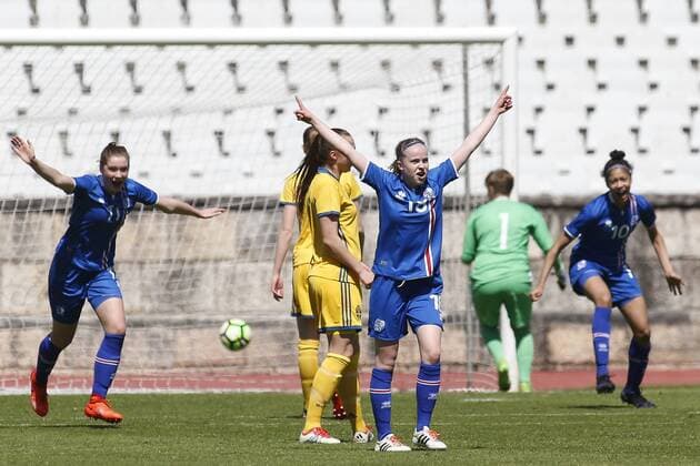 March 28, 2017 - Oeiras, Lisbon, Portugal - Stefana Ragnarsdttir of Iceland celebrates after scores a goal during the UEFA U17 U 17 Women s Championship Qualifier match between Iceland and Sweden at National stadium on March 28, 2017 in Oeiras, Portugal. Iceland v Sweden - UEFA U17 Women s Championship  - ZUMAn230 20170328_zaa_n230_186 Copyright: xFilipexAmorimx
