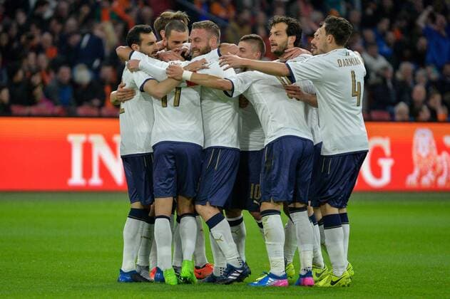 March 28, 2017 - Amsterdam, Netherlands - Italy team celebrate a goal during the friendly match between Netherlands and Italy on March 28, 2017 at the Amsterdam ArenA in Amsterdam, Netherlands. Netherlands v Italy - International Friendly Länderspiel  - ZUMAn230 20170328_zaa_n230_280 Copyright: xAndyxAstfalckx