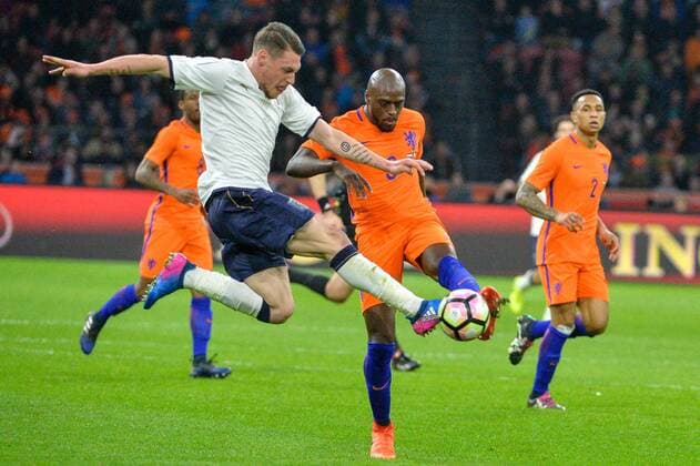 March 28, 2017 - Amsterdam, Netherlands - Bruno Martins Indi from the Netherlands is challenged for the ball by Andrea Belotti from Italy during the friendly match between Netherlands and Italy on March 28, 2017 at the Amsterdam ArenA in Amsterdam, Netherlands. Netherlands v Italy - International Friendly Länderspiel  - ZUMAn230 20170328_zaa_n230_309 Copyright: xAndyxAstfalckx
