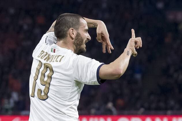 28.03.2017, Amsterdam Arena, Amsterdam, NED, Testspiel, Niederlande vs Italien, im Bild Leonardo Bonucci of Italy has scored 1-2 Leonardo Bonucci of Italy has scored 1-2 during the International Friendly Länderspiel Football Match between Netherlands and Italy at the Amsterdam Arena in Amsterdam, Netherlands on 2017 03 28. Amsterdam  EP_fil  