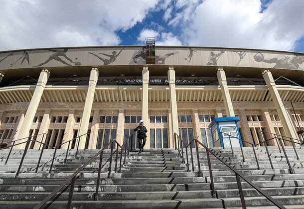 MOSCOW, RUSSIA - MARCH 29, 2017: A view of the Luzhniki Stadium being renovated ahead of the 2018 FIFA World Cup WM Weltmeisterschaft Fussball Valery Sharifulin TASS  TS045ED9