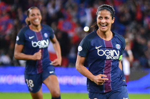 Torjubel Shirley Cruz Trana (PSG Paris Saint-Germain) nach ihrem Treffer zum 3:0 Paris, Frankreich, 29.03.2017, Fussball, UEFA Women s Champions League, Paris Saint-Germain - FC Bayern Muenchen, xklx