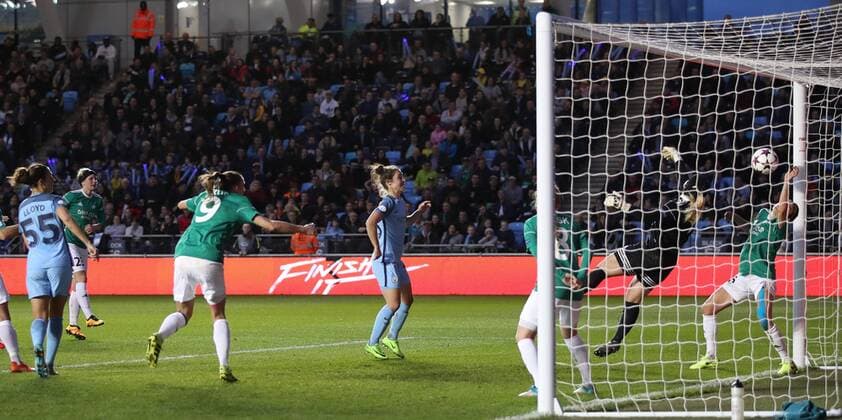 Football - 2016 2017 UEFA Women™s Champions League - Quarter-Final, Second Leg: Manchester City 1 vs. Fortuna Hjorring 0 Lucy Bronze of Manchester City scores during the match at Academy Stadium, Manchester. COLORSPORT LYNNE CAMERON 