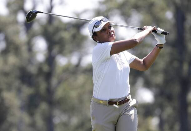 Themen der Woche - SPORT Bilder des Tages - SPORT Former United States Secretary of State Condoleezza Rice hits a tee shot at a practice round at the 2017 Masters Tournament at Augusta National Golf Club in Augusta, Georgia on April 2, 2017.  AUG20170402101 JOHNxANGELILLO