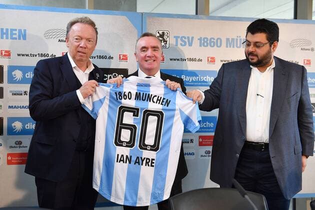 v.li:Peter CASSALETTE (Praesident 1860 Muenchen) ,Ian AYRE (Geschaeftsfuehrer 1860),Hasan ISMAIK (Investor). Vorstellung Ian AYRE (Geschaeftsfuehrer 1860). TSV 1860 Muenchen. Fussball 2. Bundesliga,Liga2, Saison 2016 17 am 03.04..2017,