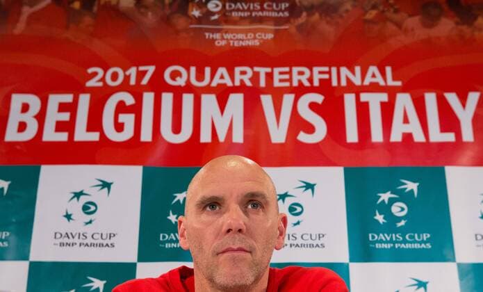 Belgian captain Johan Van Herck pictured during a press conference PK Pressekonferenz of Belgian team ahead of the Davis Cup World Group quarterfinal between Belgium and Italy, Tuesday 04 April 2017, in Charleroi. This Davis Cup game will be played from 07 to 09 April 2017 in Charleroi. BENOITxDOPPAGNE  x05077320x