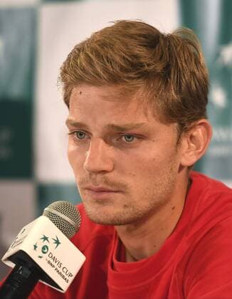 CHARLEROI - APRIL 4, 2017 : David Goffin of Belgium pictured during press conference PK Pressekonferenz of Davis Cup World quarterfinal match between Belgium and Italy in the Spiroudome on april 7 till 9 april, 2017 in Charleroi 4 04 2017 Belgium TENNIS : Conference De Presse Equipe Belgique - Coupe Davis - Charleroi - 04 04 2017 PhotoNews Panoramic  700029173