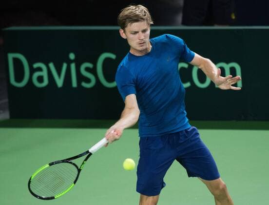 Belgian David Goffin pictured during a training session of Belgian team ahead of the Davis Cup World Group quarterfinal between Belgium and Italy, Tuesday 04 April 2017, in Charleroi. This Davis Cup game will be played from 07 to 09 April 2017 in Charleroi. BENOITxDOPPAGNE  x05077353x