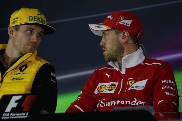 Chinese Grand Prix, Shanghai 06 - 09 April 2017 06.04.2017 - press conference PK Pressekonferenz Nico Hulkenberg (GER) Renault F1 Team RS17 and Sebastian Vettel (GER) Scuderia Ferrari SF70H 