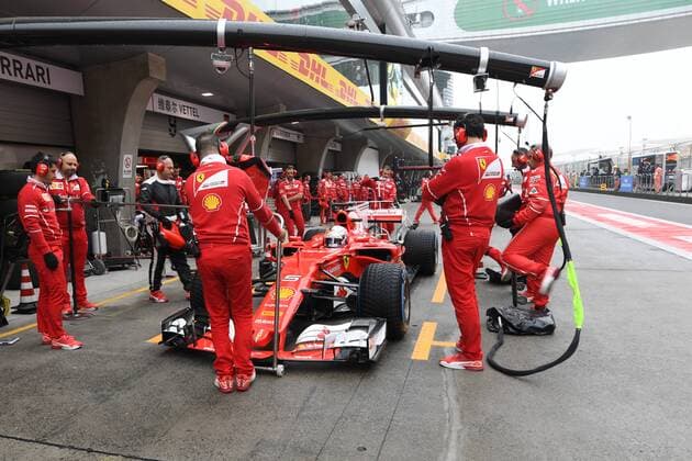 German F1 Sebastian Vettel of Ferrari steers his car as he leaves the pit during a practice session for the 2017 Formula 1 Chinese Grand Prix at the Shanghai International Circuit in Shanghai, China, 7 April 2017. F1 drivers in full swing for Chinese Grand Prix in practice session  20170407_05906