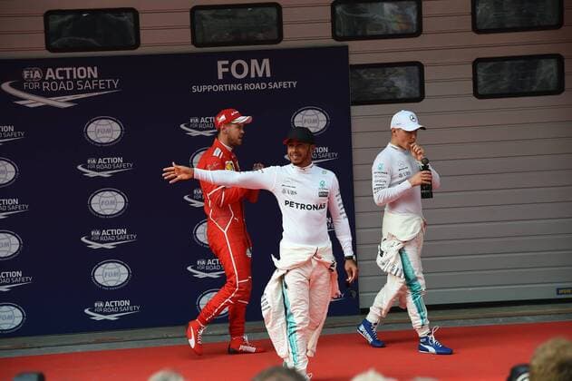 Lewis Hamilton (GB 44), Mercedes AMG Petronas Motorsport, Valtteri Bottas (FIN 77), Mercedes AMG Petronas Motorsport, Sebastian Vettel (GER 5), Scuderia Ferrari, Grosser Preis von China 2017, Qualifying, Motorsport, Formel 1,08.04.2017, Shanghai Copyright: xAndre Eibner-Pressefotox EP_JAE