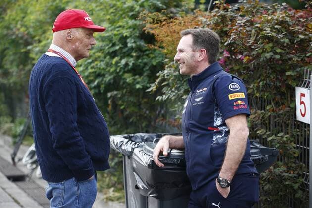 Shanghai: Motorsports: FIA Formula One World Championship WM Weltmeisterschaft 2017 Niki Lauda (AUT, Mercedes AMG Petronas Formula One Team) and Christian Horner (GBR, Infiniti Red Bull Racing) Chinese Formula One Grand Prix Shanghai Circuit on April 08, 2017 in Shanghai, China. (Photo by Hoch Zwei) Shanghai China xHZx