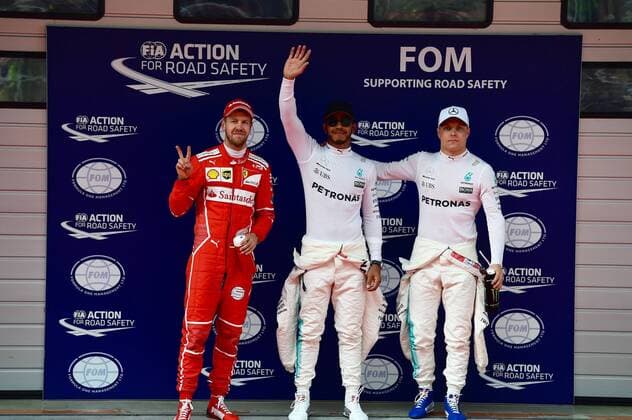 Lewis Hamilton (GB 44), Mercedes AMG Petronas Motorsport, Valtteri Bottas (FIN 77), Mercedes AMG Petronas Motorsport, Sebastian Vettel (GER 5), Scuderia Ferrari, Grosser Preis von China 2017, Qualifying, Motorsport, Formel 1, 08.04.2017, Shanghai Copyright: xAndre Eibner-Pressefotox EP_JAE