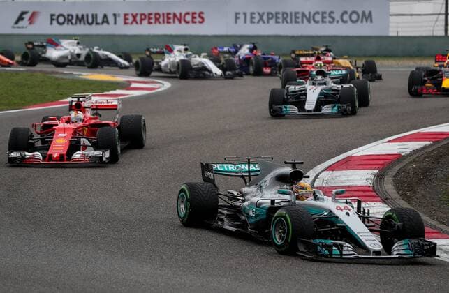 British F1 driver Lewis Hamilton of Mercedes, front, leads other racers during the Formula One Chinese Grand Prix at the Shanghai International Circuit in Shanghai, China, 9 April 2017. Lewis Hamilton wins 2017 Formula 1 Chinese Grand Prix  pbu604619_04