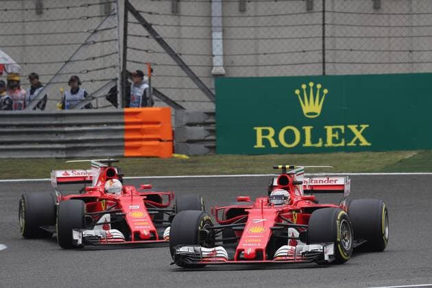 Chinese Grand Prix, Shanghai 06 - 09 April 2017 09.04.2017 - Race, Kimi Raikkonen (FIN) Scuderia Ferrari SF70H and Sebastian Vettel (GER) Scuderia Ferrari SF70H 