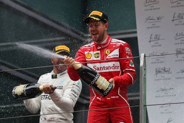 Chinese Grand Prix, Shanghai 06 - 09 April 2017 09.04.2017 - Race, 2nd place Sebastian Vettel (GER) Scuderia Ferrari SF70H and Lewis Hamilton (GBR) Mercedes AMG F1 W08 race winner 