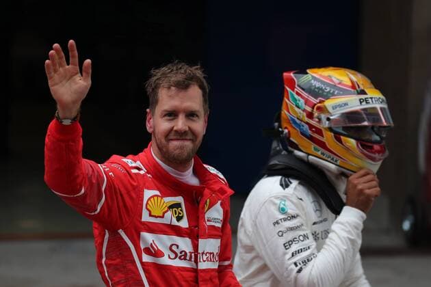 Chinese Grand Prix, Shanghai 06 - 09 April 2017 09.04.2017 - Race, 2nd place Sebastian Vettel (GER) Scuderia Ferrari SF70H and Lewis Hamilton (GBR) Mercedes AMG F1 W08 race winner 