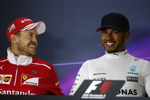 Chinese Grand Prix, Shanghai 06 - 09 April 2017 09.04.2017 - Race, press conference PK Pressekonferenz Sebastian Vettel (GER) Scuderia Ferrari SF70H and Lewis Hamilton (GBR) Mercedes AMG F1 W08 