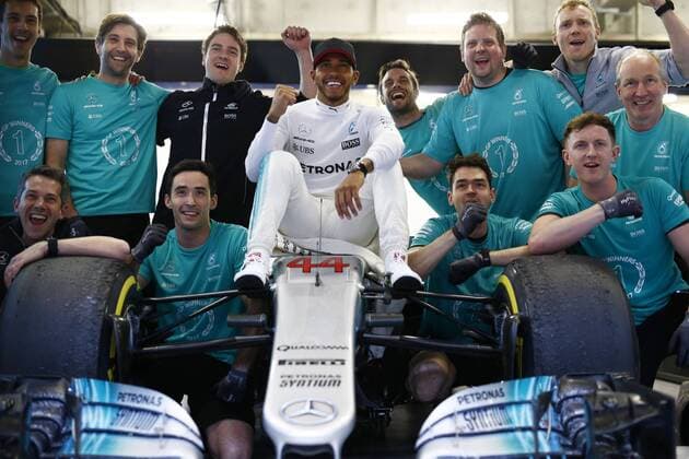 Shanghai: Motorsports: FIA Formula One World Championship WM Weltmeisterschaft 2017 44 Lewis Hamilton (GBR, Mercedes AMG Petronas) celebrating his race win Chinese Formula One Grand Prix Shanghai Circuit on April 08, 2017 in Shanghai, China. (Photo by Hoch Zwei) Shanghai China xHZx