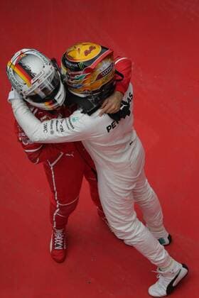 Chinese Grand Prix, Shanghai 06 - 09 April 2017 09.04.2017 - Race, 2nd place Sebastian Vettel (GER) Scuderia Ferrari SF70H and Lewis Hamilton (GBR) Mercedes AMG F1 W08 race winner 