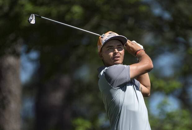 Ricky Fowler hits off the fourth tee box during the fourth round of the 2017 Masters Tournament at Augusta National Golf Club in Augusta, Georgia on April 9, 2017.  AUG20170409304 KEVINxDIETSCH