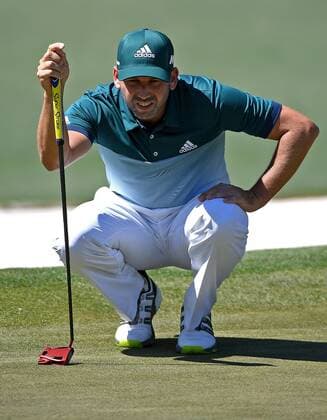 April 9, 2017 - Augusta, GA, USA - Sergio Garcia lines up his putt attempt on the second green during the final round of the Masters Tournament on Sunday, April 9, 2017 at Augusta National Golf Club in Augusta, Ga. 2017 Masters Round 4 - ZUMAm67_ 20170409_zaf_m67_033 Copyright: xJeffxSinerx