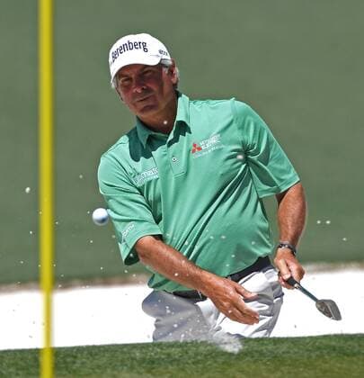 April 9, 2017 - Augusta, GA, USA - Fred Couples watches the flight of his ball from a sand bunker along the second green during the final round of the Masters Tournament on Sunday, April 9, 2017 at Augusta National Golf Club in Augusta, Ga. 2017 Masters Round 4 - ZUMAm67_ 20170409_zaf_m67_035 Copyright: xJeffxSinerx