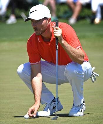 April 9, 2017 - Augusta, GA, USA - Russell Henley lines up a putt on the second green during the final round of the Masters Tournament on Sunday, April 9, 2017 at Augusta National Golf Club in Augusta, Ga. 2017 Masters Round 4 - ZUMAm67_ 20170409_zaf_m67_050 Copyright: xJeffxSinerx