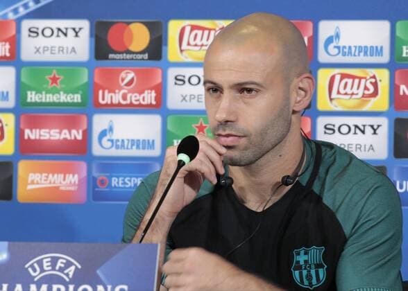 April 10, 2017 - Turin, Italy - Javier Mascherano during the press conference PK Pressekonferenz before Champions League match between Juventus v Barcelona, in Turin, on April 10, 2017. FC Barcelona Barca - Press Conference  - ZUMAn230 20170410_zaa_n230_056 Copyright: xLorisxRosellix
