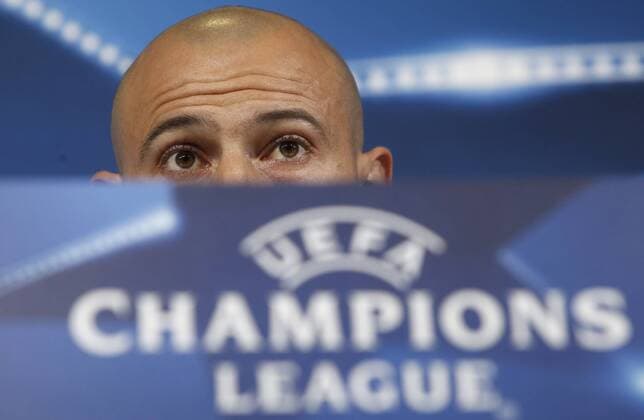 Italy:Champions League- Barcelona press conference PK Pressekonferenz Barcelona Javier Mascherano attends a press conference ahead of the Champions League quarter finals first league soccer match against Juventus.  IsabellaxBonottox xPacificxPress
