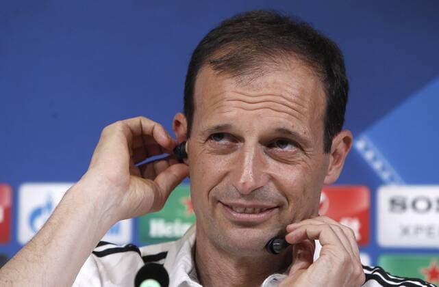 Italy: Champions League- Juventus press conference PK Pressekonferenz Juventus coach Massimiliano Allegri attends a press conference ahead of the Champions League quarter finals, first league soccer matches against Barcelona.  IsabellaxBonottox xPacificxPress