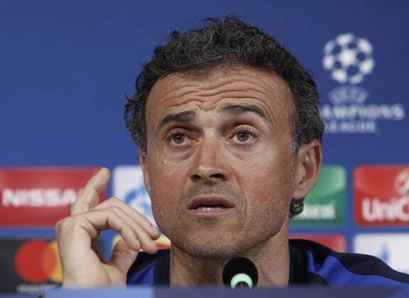 Italy:Champions League- Barcelona press conference PK Pressekonferenz Barcelona coach Luis Enrique attends a press conference ahead of the Champions League quarter finals first league soccer match against Juventus.  IsabellaxBonottox xPacificxPress