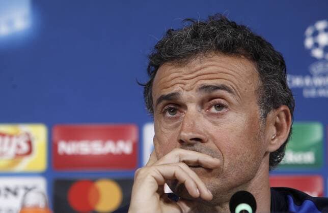 Italy:Champions League- Barcelona press conference PK Pressekonferenz Barcelona coach Luis Enrique attends a press conference ahead of the Champions League quarter finals first league soccer match against Juventus.  IsabellaxBonottox xPacificxPress