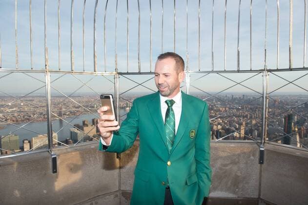 April 10, 2017 - New York, New York, U.S - PGA Golf Herren Masters 2017 winner SERGIO GARCIA visits the Empire State Building, April 10, 2017 in New York. PGA Masters 2017 winner Sergio Garcia visits the Empire State Building - ZUMAb148 20170410_zap_b148_020 Copyright: xBryanxSmithx