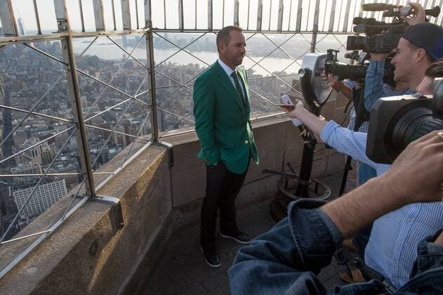 April 10, 2017 - New York, New York, U.S - PGA Golf Herren Masters 2017 winner SERGIO GARCIA visits the Empire State Building, April 10, 2017 in New York. PGA Masters 2017 winner Sergio Garcia visits the Empire State Building - ZUMAb148 20170410_zap_b148_045 Copyright: xBryanxSmithx