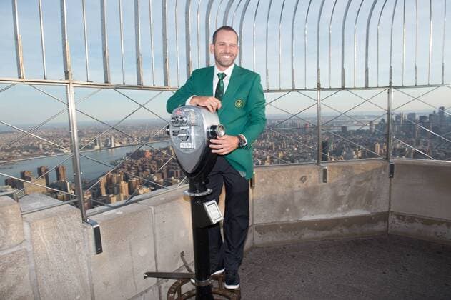 April 10, 2017 - New York, New York, U.S - PGA Golf Herren Masters 2017 winner SERGIO GARCIA visits the Empire State Building, April 10, 2017 in New York. PGA Masters 2017 winner Sergio Garcia visits the Empire State Building - ZUMAb148 20170410_zap_b148_048 Copyright: xBryanxSmithx