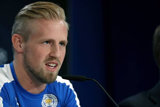 Denmark Leicester City s goalkeeper, Kasper Schmeichel, attends a press conference PK Pressekonferenz held at Vicente Calderon Stadium in Madrid, Spain, 11 April of 2017. Leicester City will face Atletico Madrid in the UEFA Champions League quarter final, first leg, soccer match on 12 April. Leicester City s press conference !ACHTUNG: NUR REDAKTIONELLE NUTZUNG!  Copyright: xChemaxMoyax SHA02 20170411-636275343767427599
