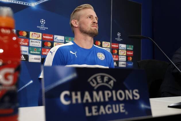 Denmark Leicester City s goalkeeper, Kasper Schmeichel, attends a press conference PK Pressekonferenz held at Vicente Calderon Stadium in Madrid, Spain, 11 April of 2017. Leicester City will face Atletico Madrid in the UEFA Champions League quarter final, first leg, soccer match on 12 April. Leicester City s press conference !ACHTUNG: NUR REDAKTIONELLE NUTZUNG!  Copyright: xChemaxMoyax SHA03 20170411-636275344476594507
