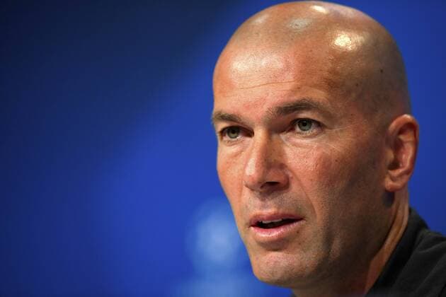 11.04.2017, Fussball Champions-League 2016 2017, Pressekonferenz von Real Madrid vor dem Viertelfinale Hinspiel, FC Bayern München - Real Madrid, in der Allianz-Arena München, Trainer Zinedine Zidane (Real Madrid). 